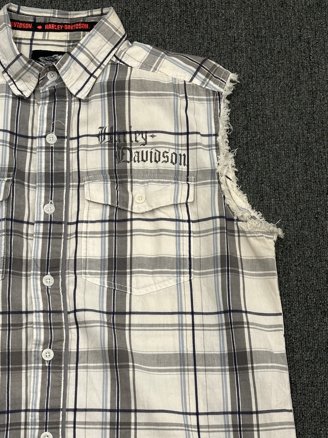 M)할리데이비슨 빈티지 프린팅 체크패턴 커스텀 조끼 베스트 상품이미지3