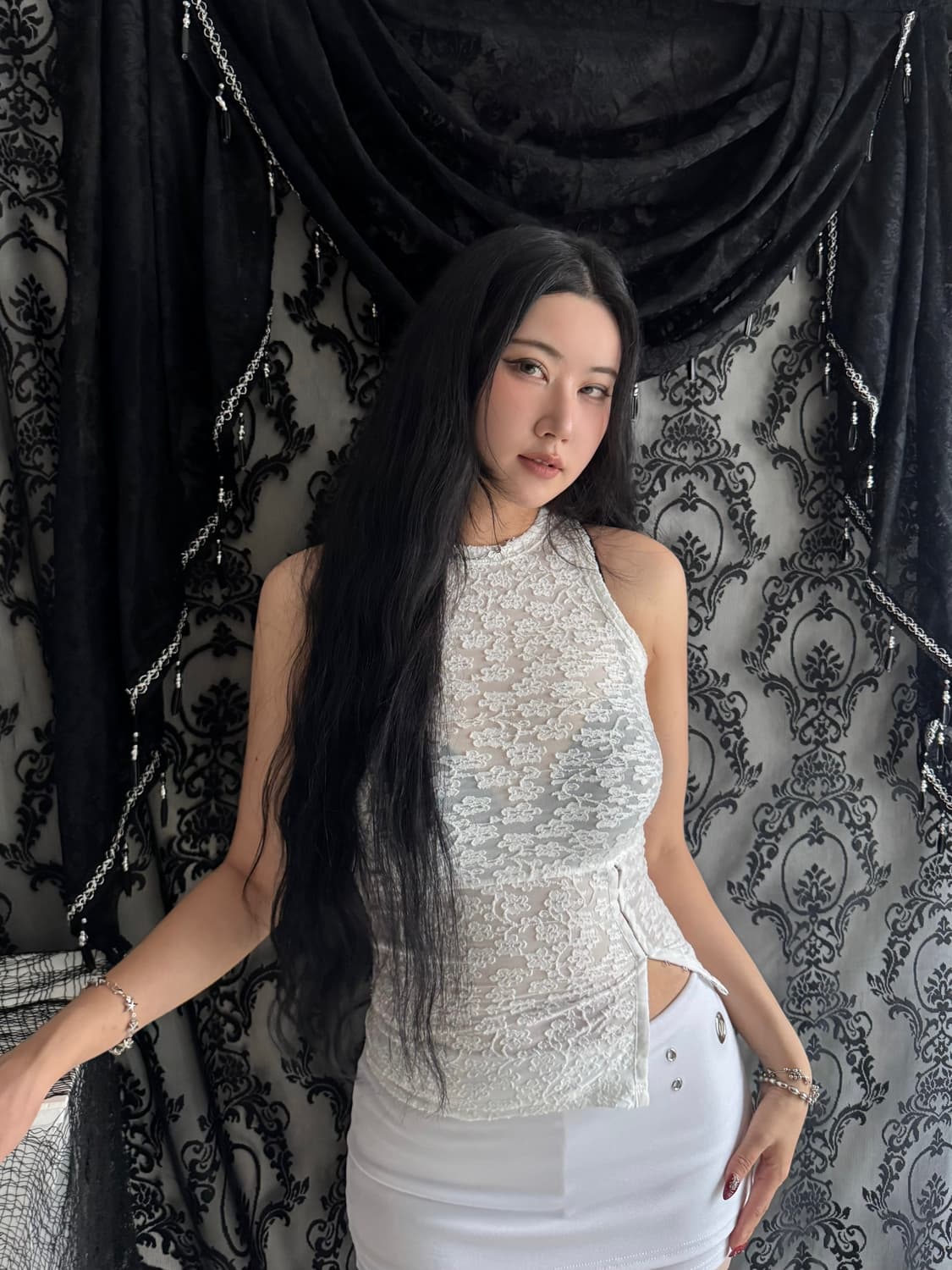 플라워 시스루 코르셋 후크 나시 상품이미지9