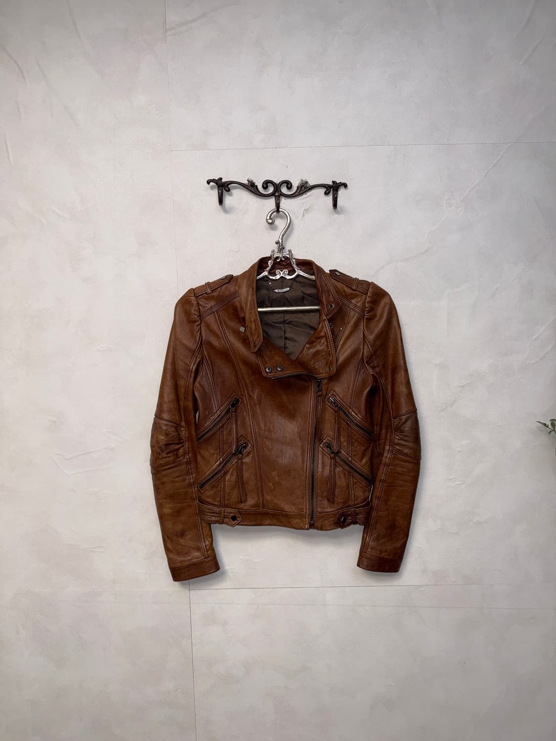 Brown lamb skin shirring zipper jacket  상품이미지2