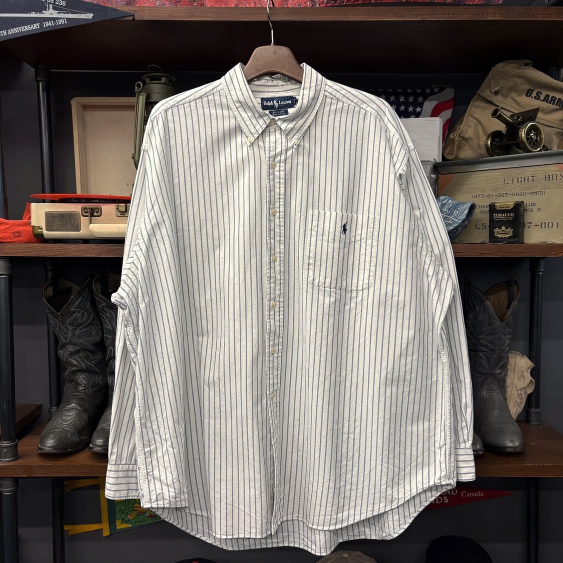 90s 폴로 랄프로렌 빅셔츠 라인 코튼 스트라이프 버튼다운 셔츠 N791 상품이미지1