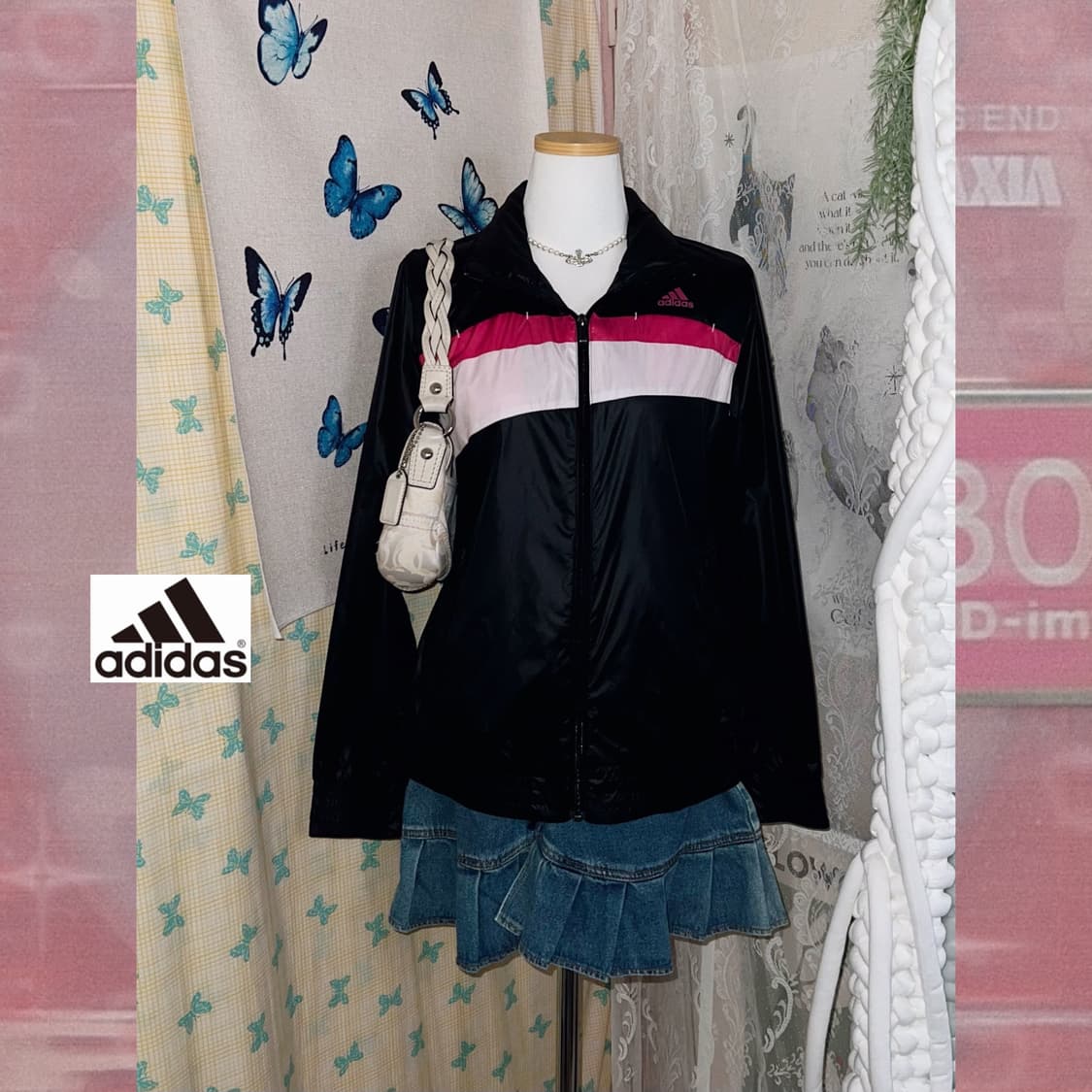 아디다스 블랙 & 핑크 바람막이 자켓 상품이미지2