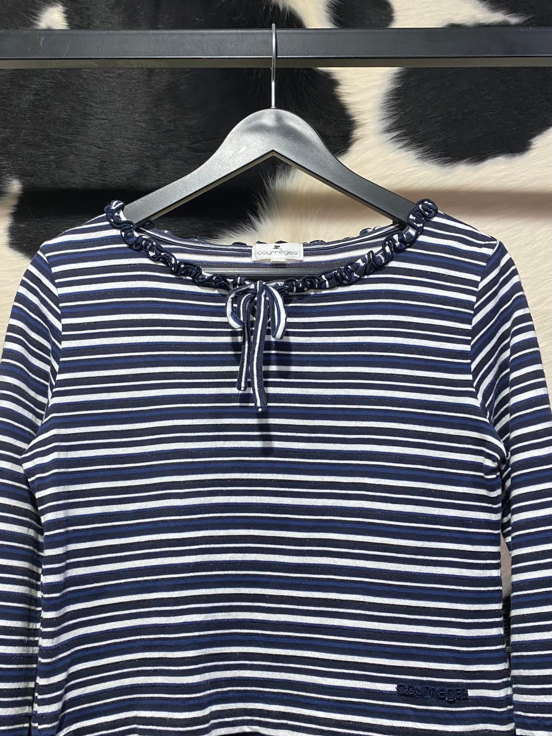 Courreges 프릴리본 디테일 스트라이프 7부 슬리브 상품이미지2