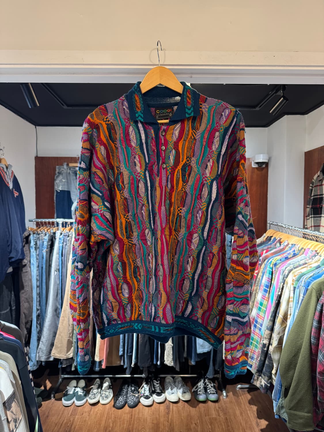 쿠지 입체 케이블 카라 니트 빈티지 멀티 컬러 그런지 스웨터 XL 상품이미지1