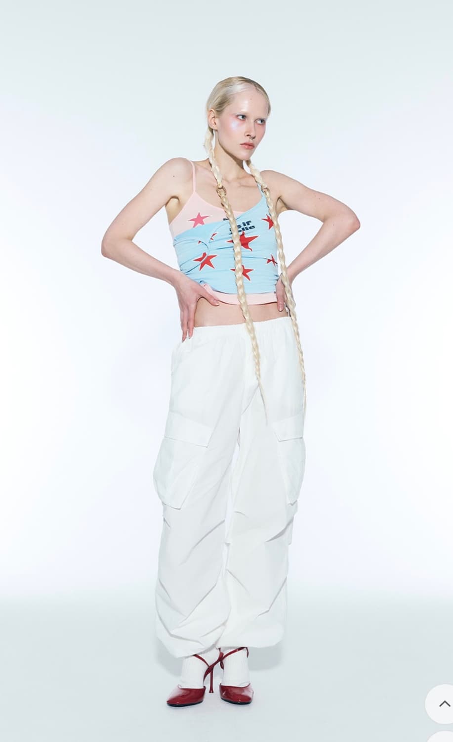 에즈이프캘리 셔링 스타 슬리브리스 탑 (핑크) 상품이미지2