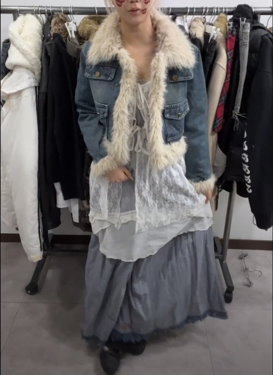 (((선가든 페어리 모리 코디셋 퍼청자켓 데님롱스커트)))) 상품이미지1