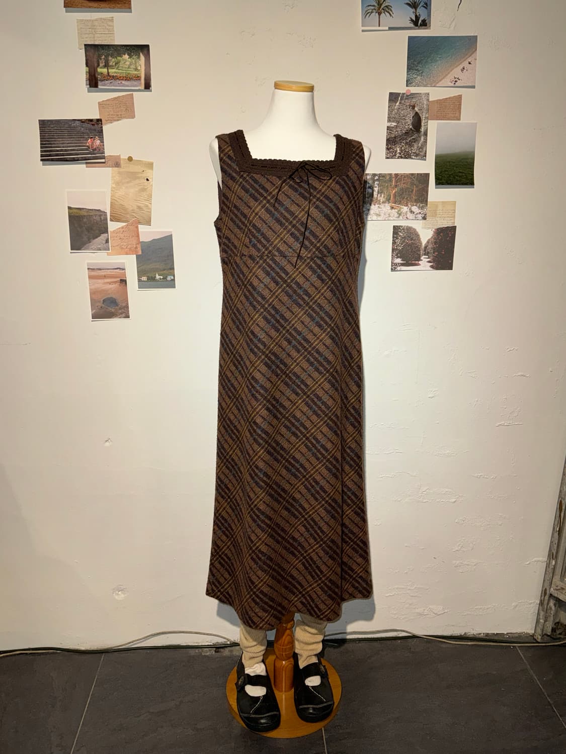 체크 나시 울 원피스 상품이미지3