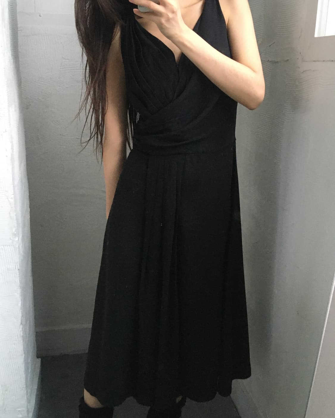 Prada 프라다 블랙 셔링 랩 슬리브리스 원피스 상품이미지3