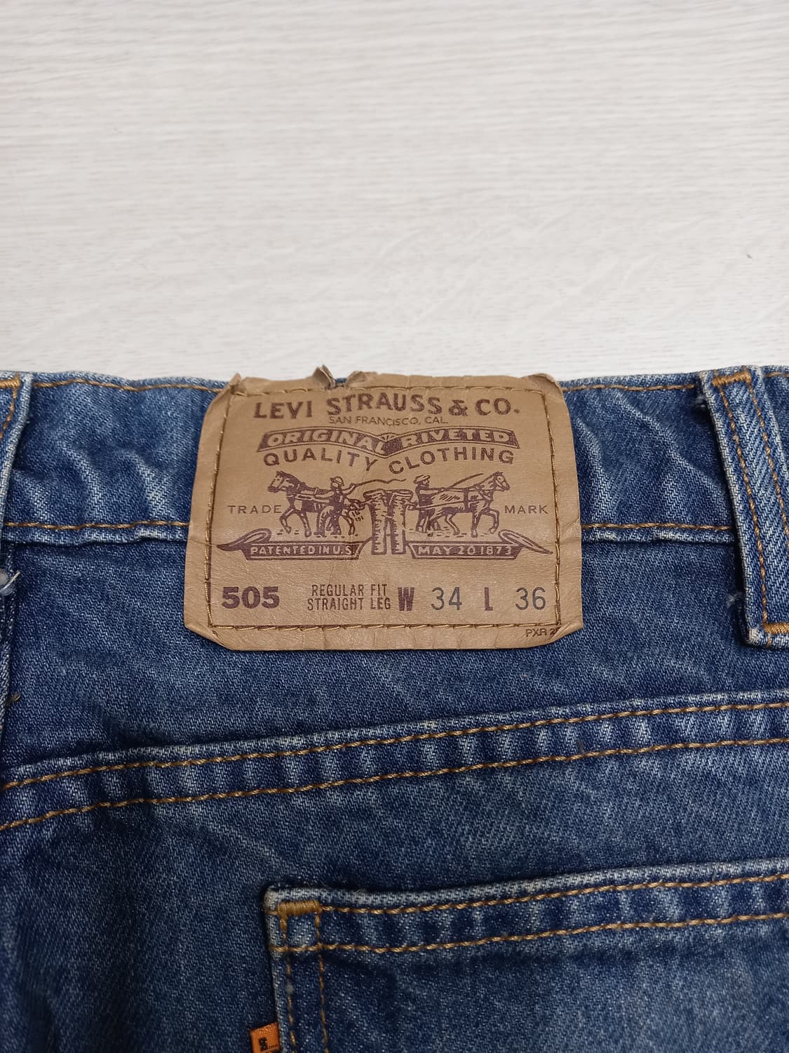 34 95's 리바이스505 오렌지탭 일자진 진청 배색진 34-574 상품이미지5