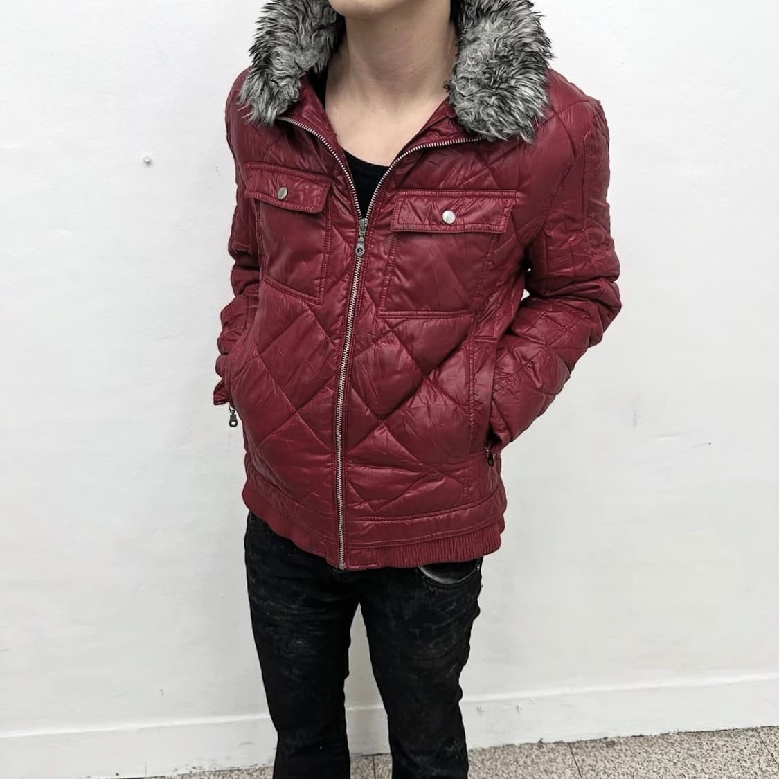 Red fur down jacket 상품이미지2