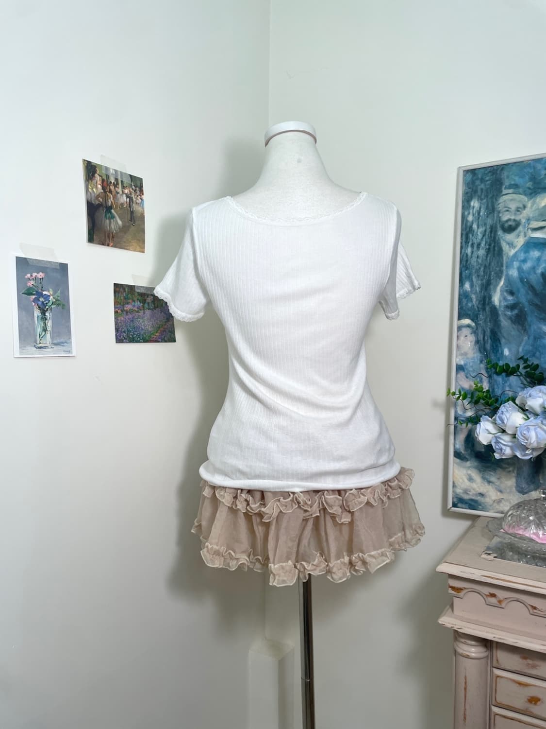 white v-neck lace trim sapn top(size-M) 상품이미지3