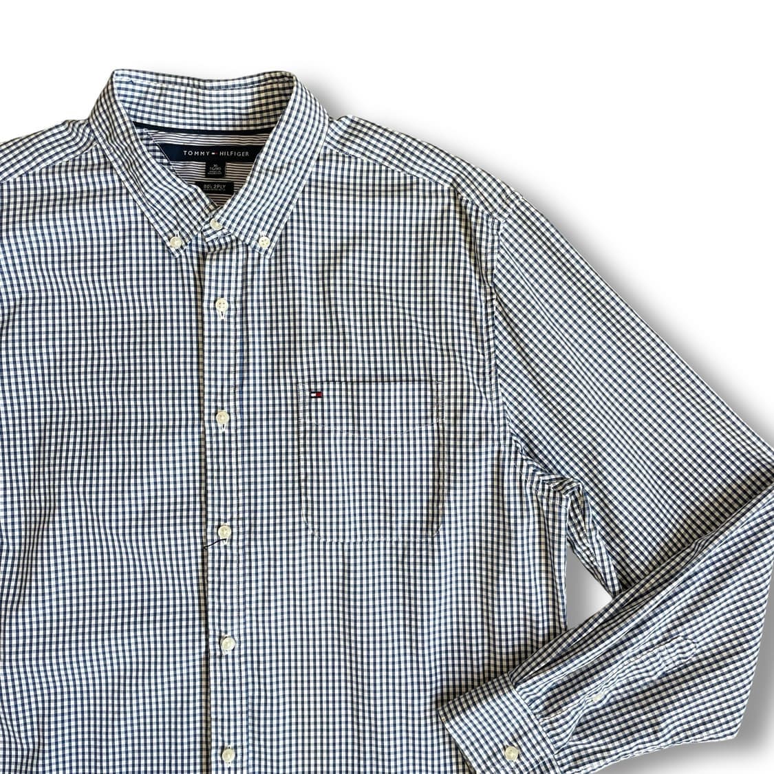 타미힐피거 네이비 깅엄체크 원포켓 긴팔 셔츠 XL 상품이미지3