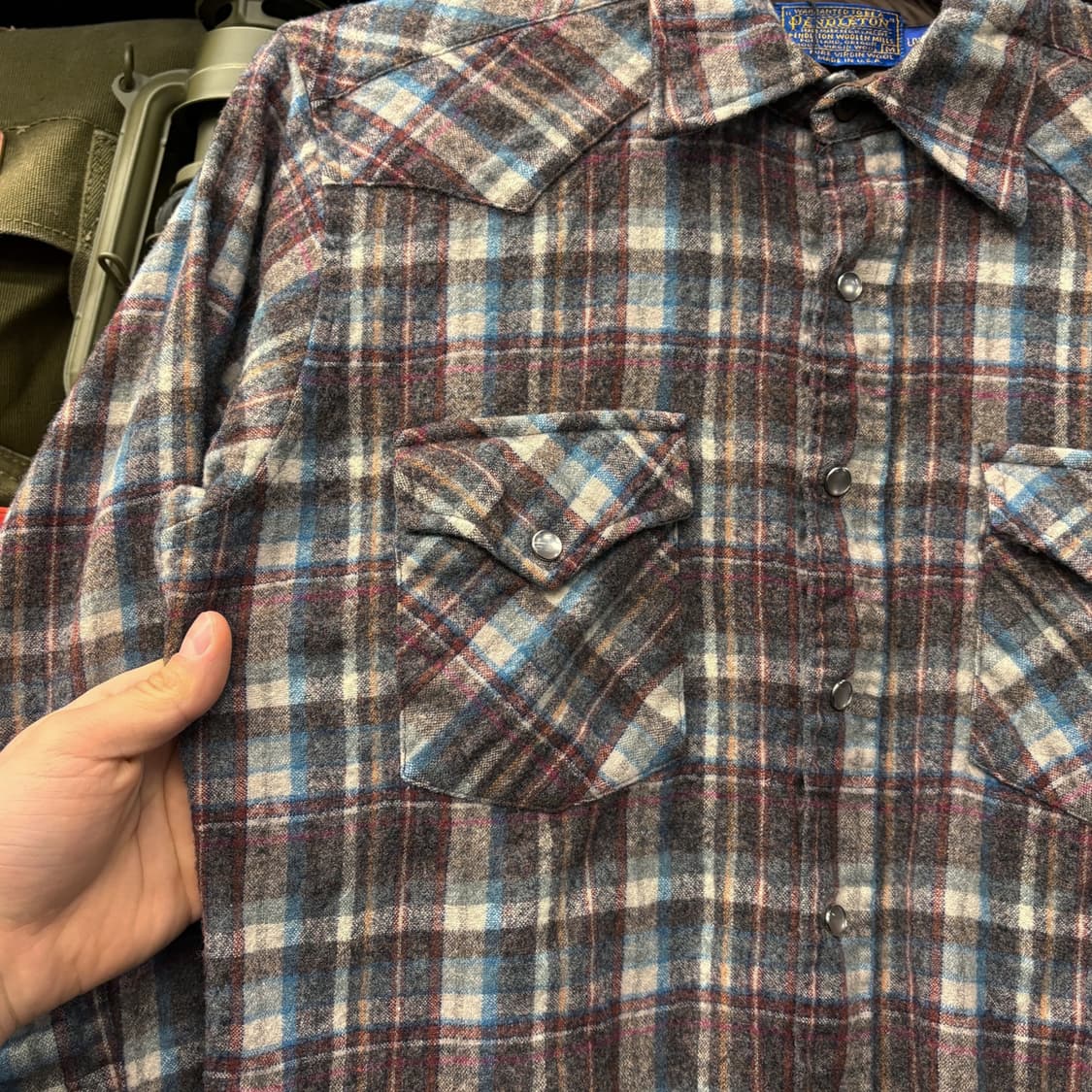 70s 펜들턴 퓨어 버진울 플란넬 체크 웨스턴 셔츠 N448 상품이미지5