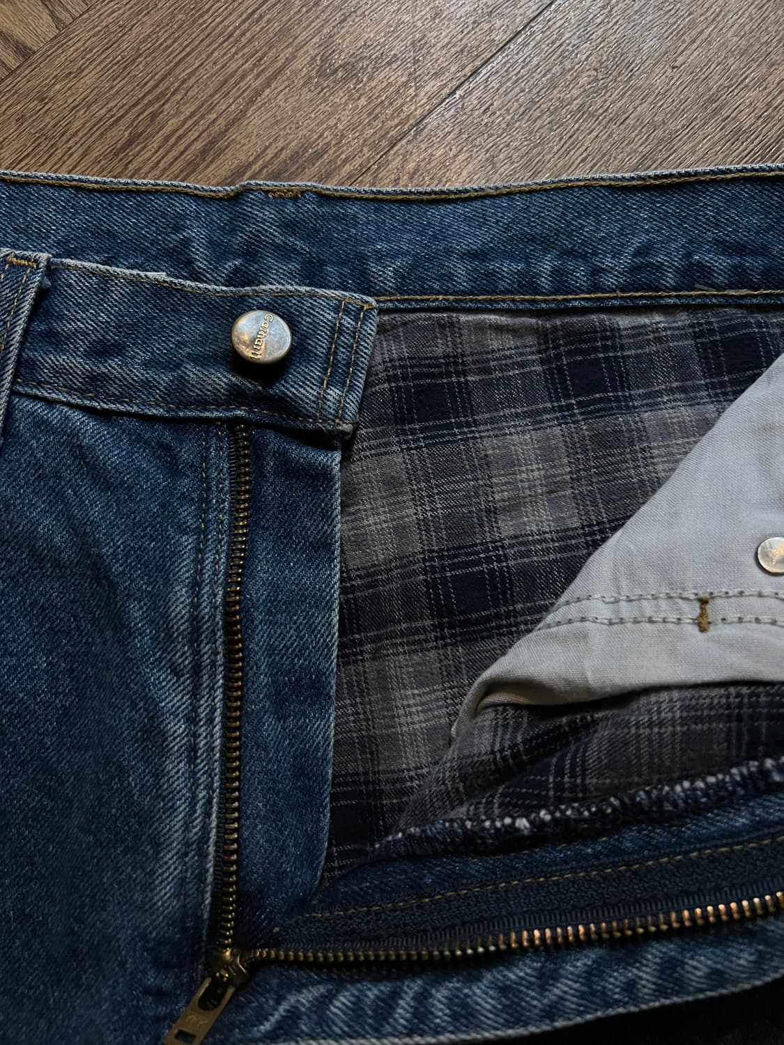 [30]칼하트 USA 체크 라이닝 워크 데님 팬츠 상품이미지3