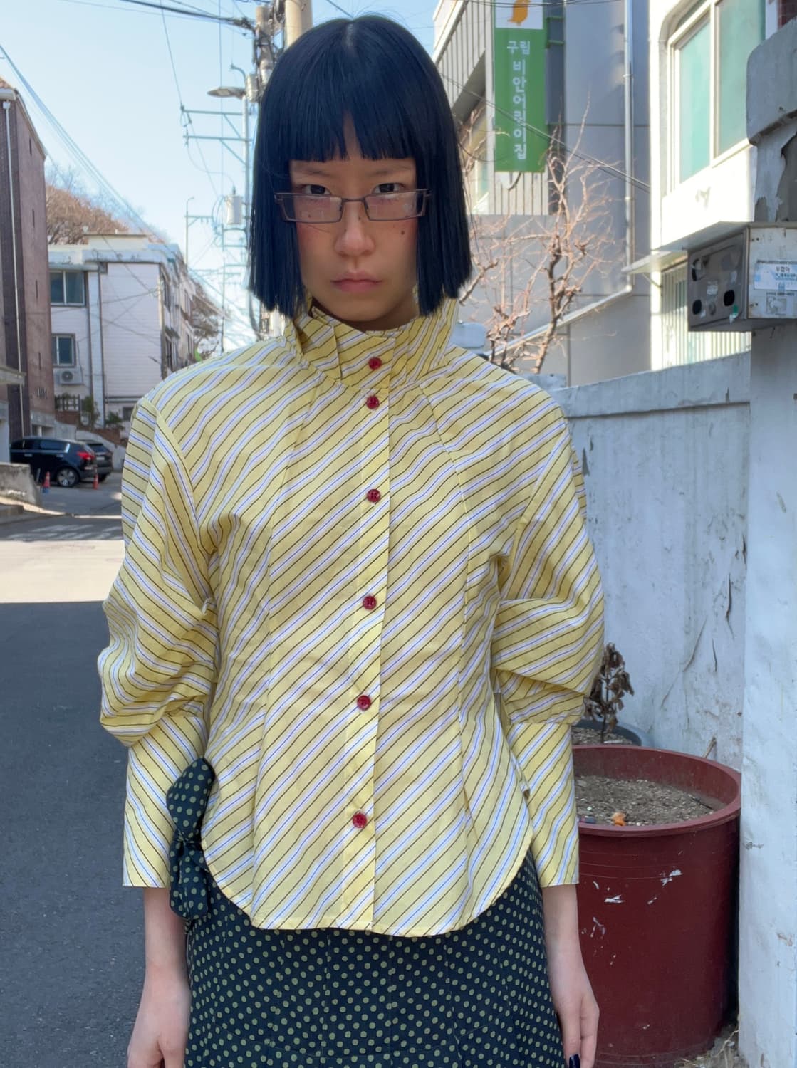 옐로우 스트라이프 블라우스 상품이미지1