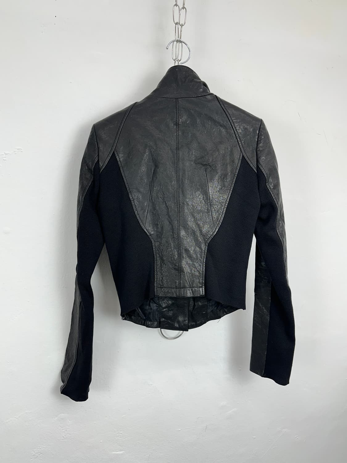 Asymmetric High-Neck Lambskin Jacket 상품이미지8
