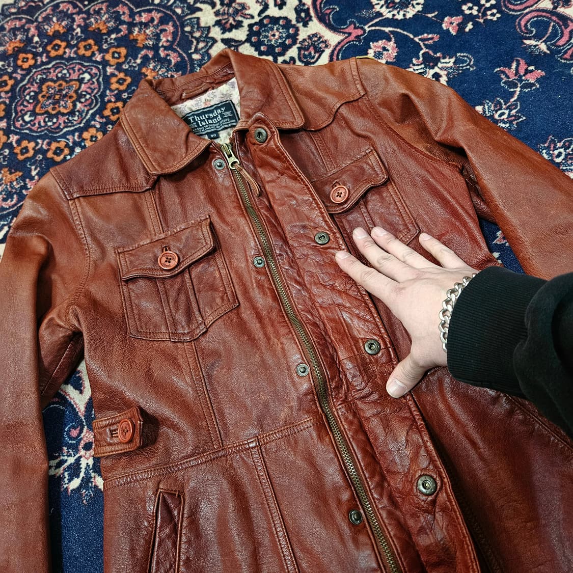 써스데이아일랜드 빈티지 y2k 가죽 자켓 90size 상품이미지4