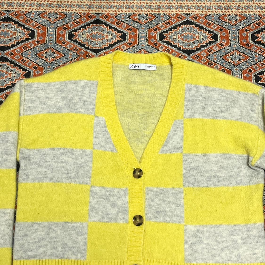자라 옐로우 체크 크롭 가디건 여성S 상품이미지2