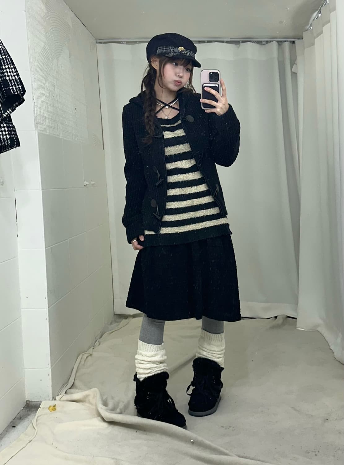 블랙 니혼진 데일리 펑크 체크코트 코디세트 상품이미지3