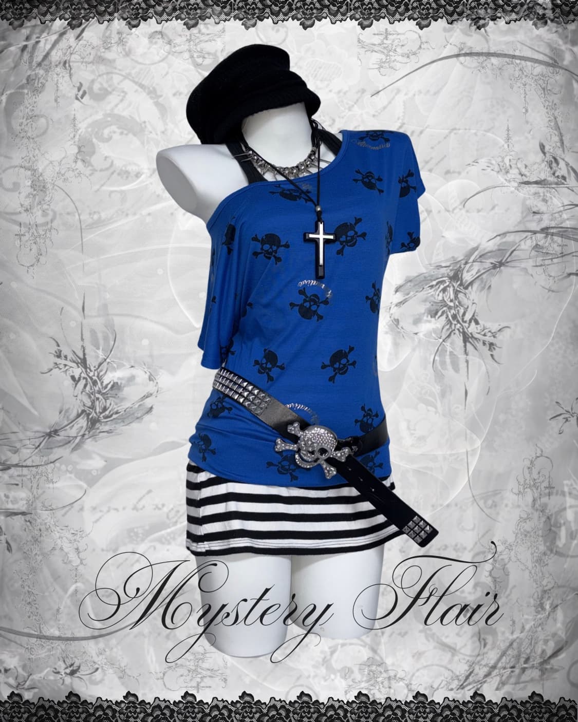 00s 세실맥비 해골 갸루 반팔 & 스트라이프 나시 상품이미지1