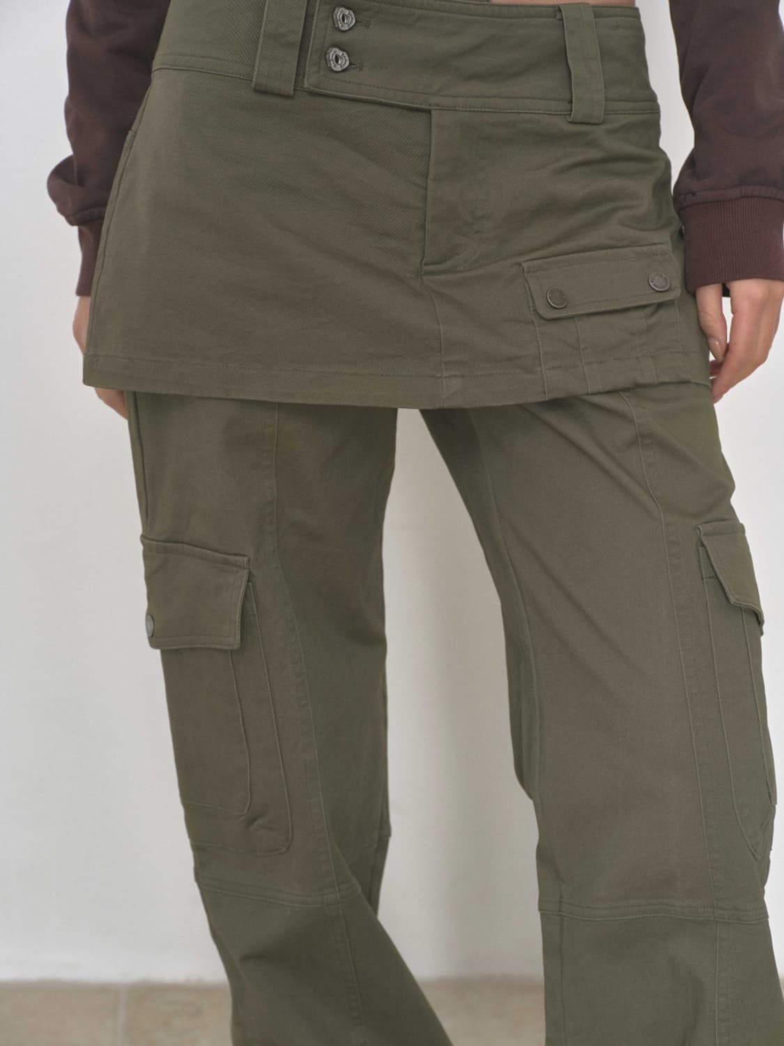 {정가 17.9} 비데블 스커트 레이어드 카고 팬츠 S - 카키 (택O) 상품이미지3