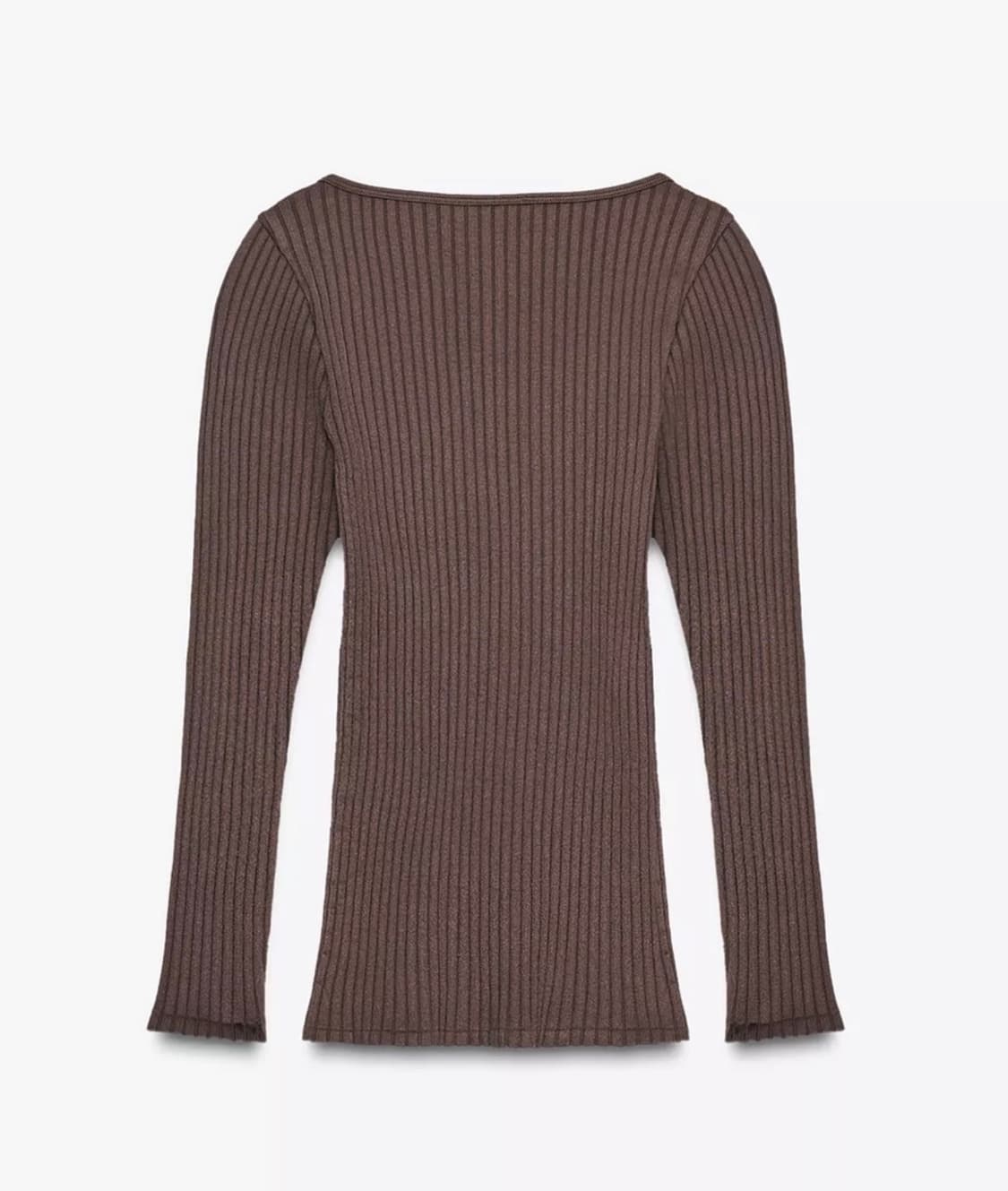 ZARA 자라 슬림핏 브이넥 리본 골지 긴팔 탑 브라운 상품이미지6