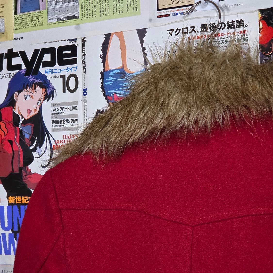 JPN 빈티지 갸루 레드 퍼 더블 코트 상품이미지7