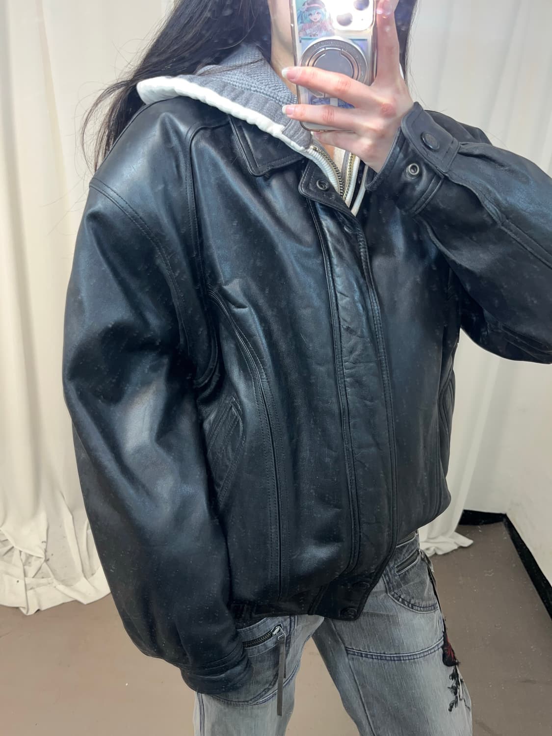 양가죽 블랙 레더 봄버 상품이미지6