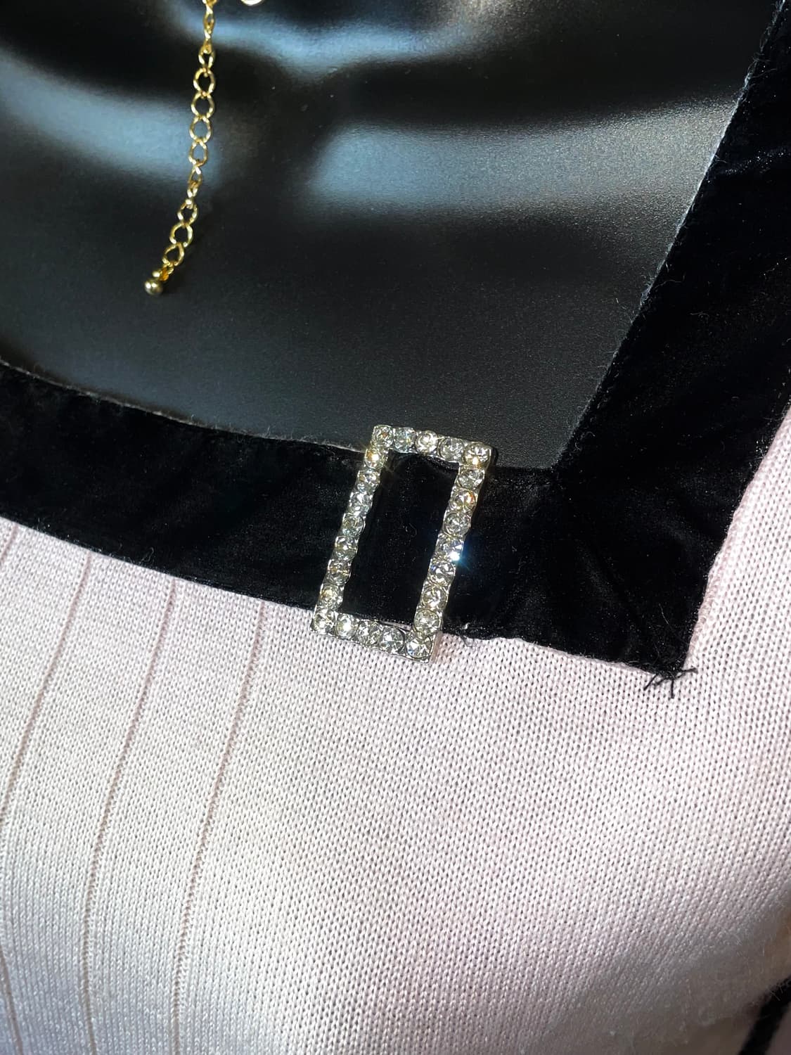 JPN 갸루 핑크 블랙 벨벳 큐빅 니트 상품이미지4