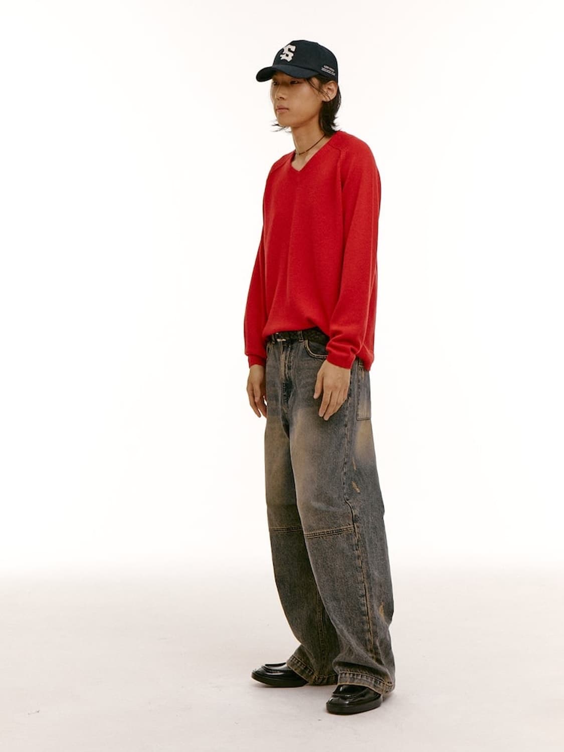 샌드사운드 UNISEX) 울 블렌드 브이넥 스웨터 레드 003 L 상품이미지3