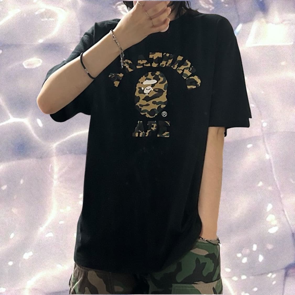 BAPE 베이프 퍼스트 카모 컬리지 반팔 티셔츠 블랙 옐로우 L 상품이미지2