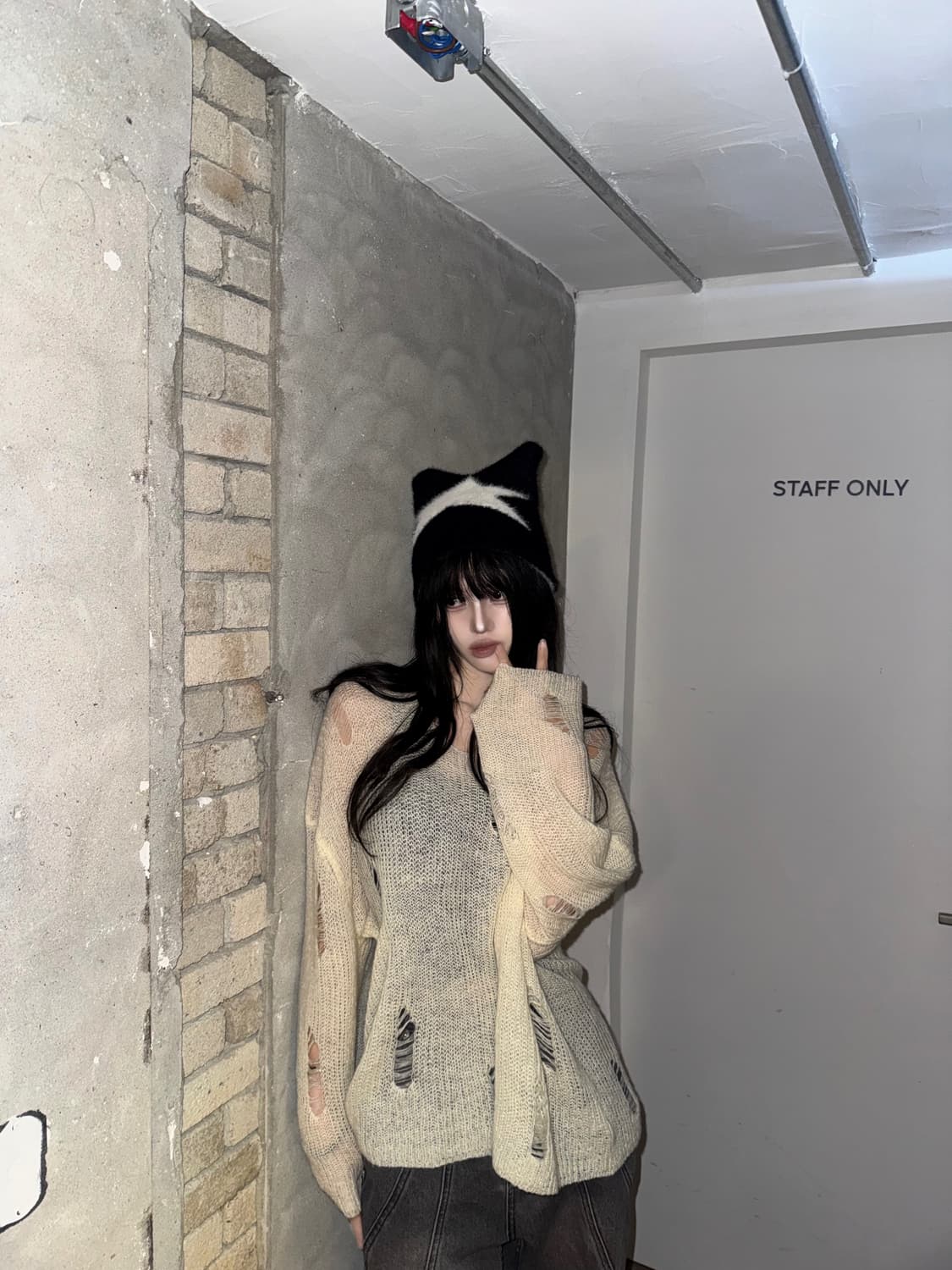 커스텀데미지시스루니트 아이보리  상품이미지7