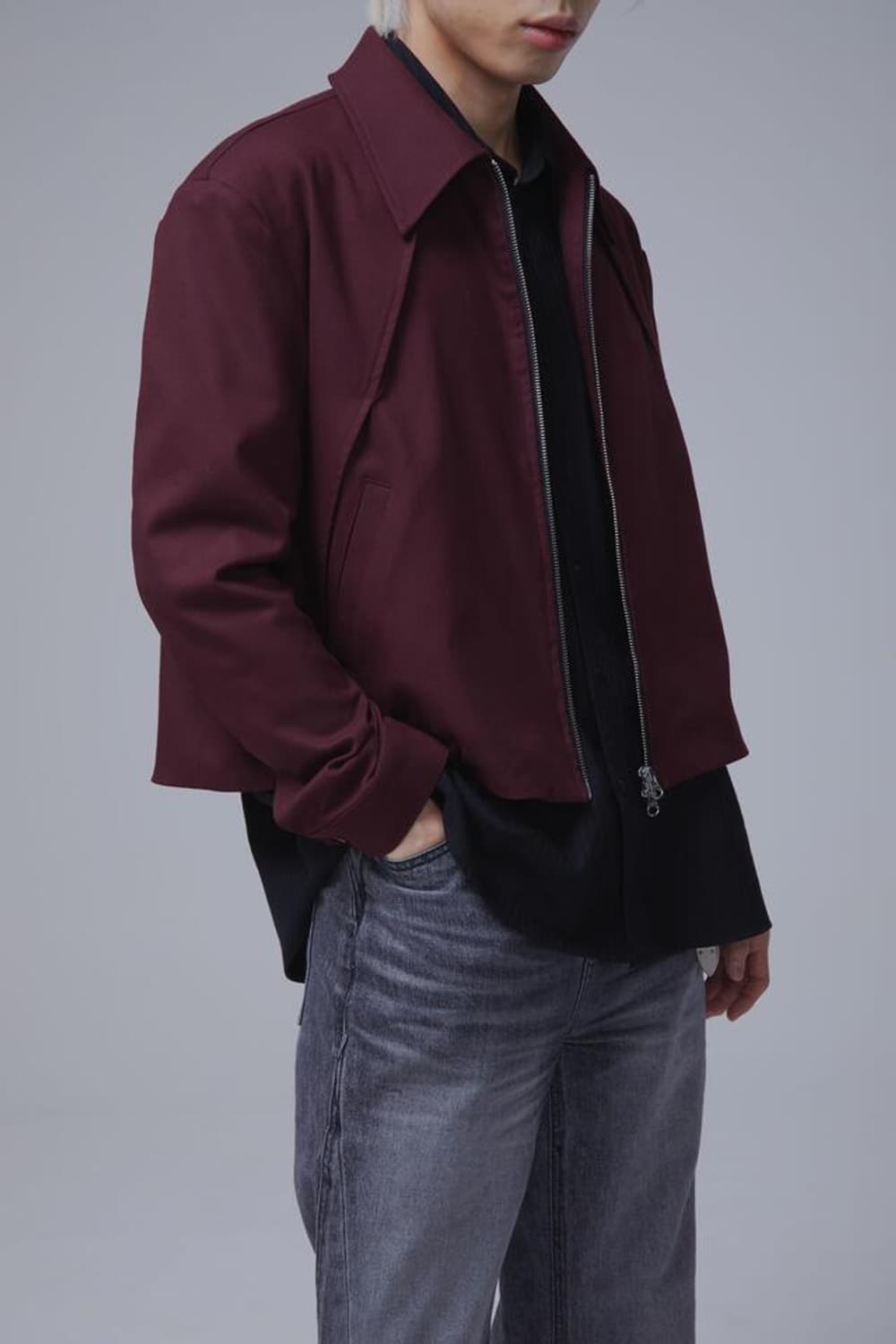 리들 riddle 크롭 울 자켓 버건디 3사이즈 상품이미지2