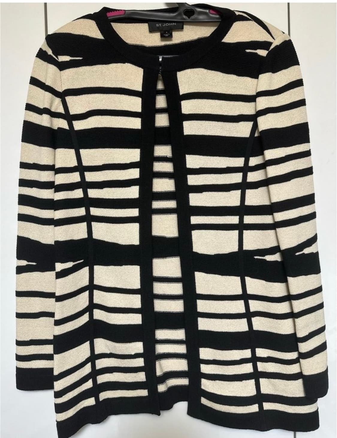 ST.JOHN 블랙/아이보리 스트라이프 가디건  상품이미지3