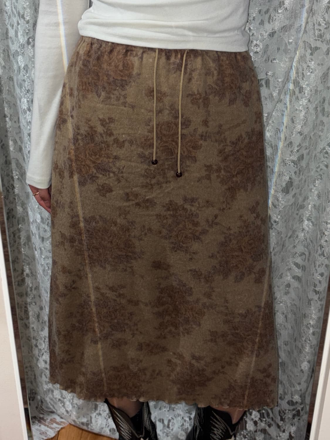 브라운 플라워 스커트 상품이미지2