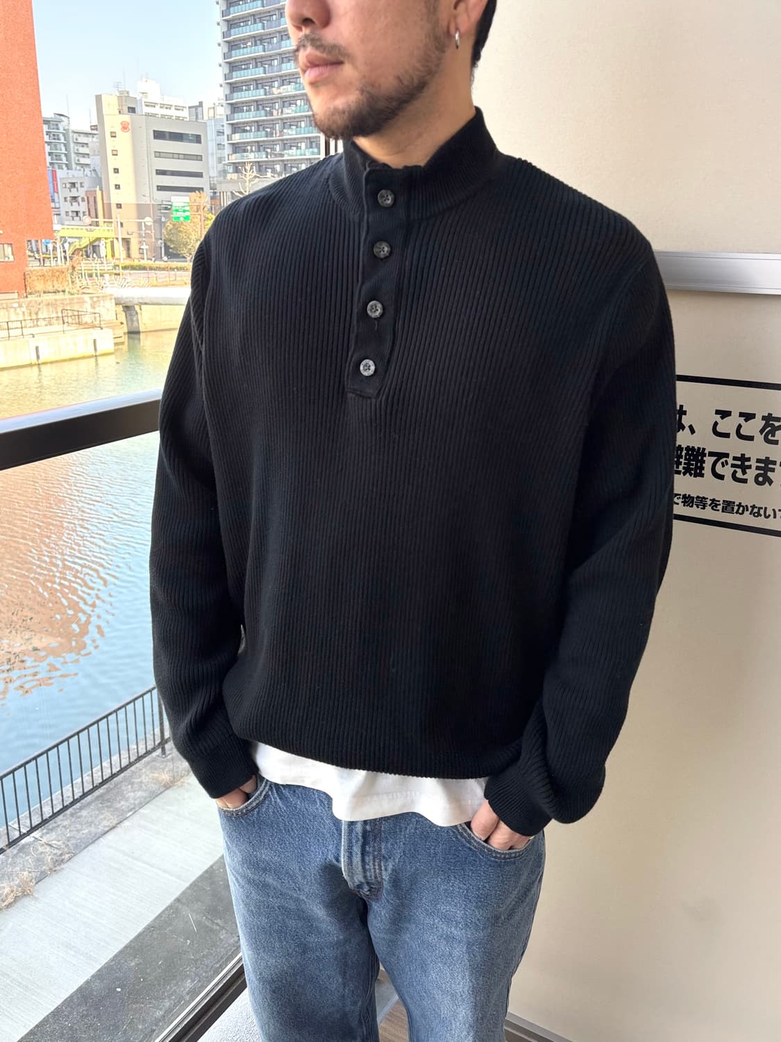 일본 브랜드 빈티지 반집업 블랙 니트 상품이미지5