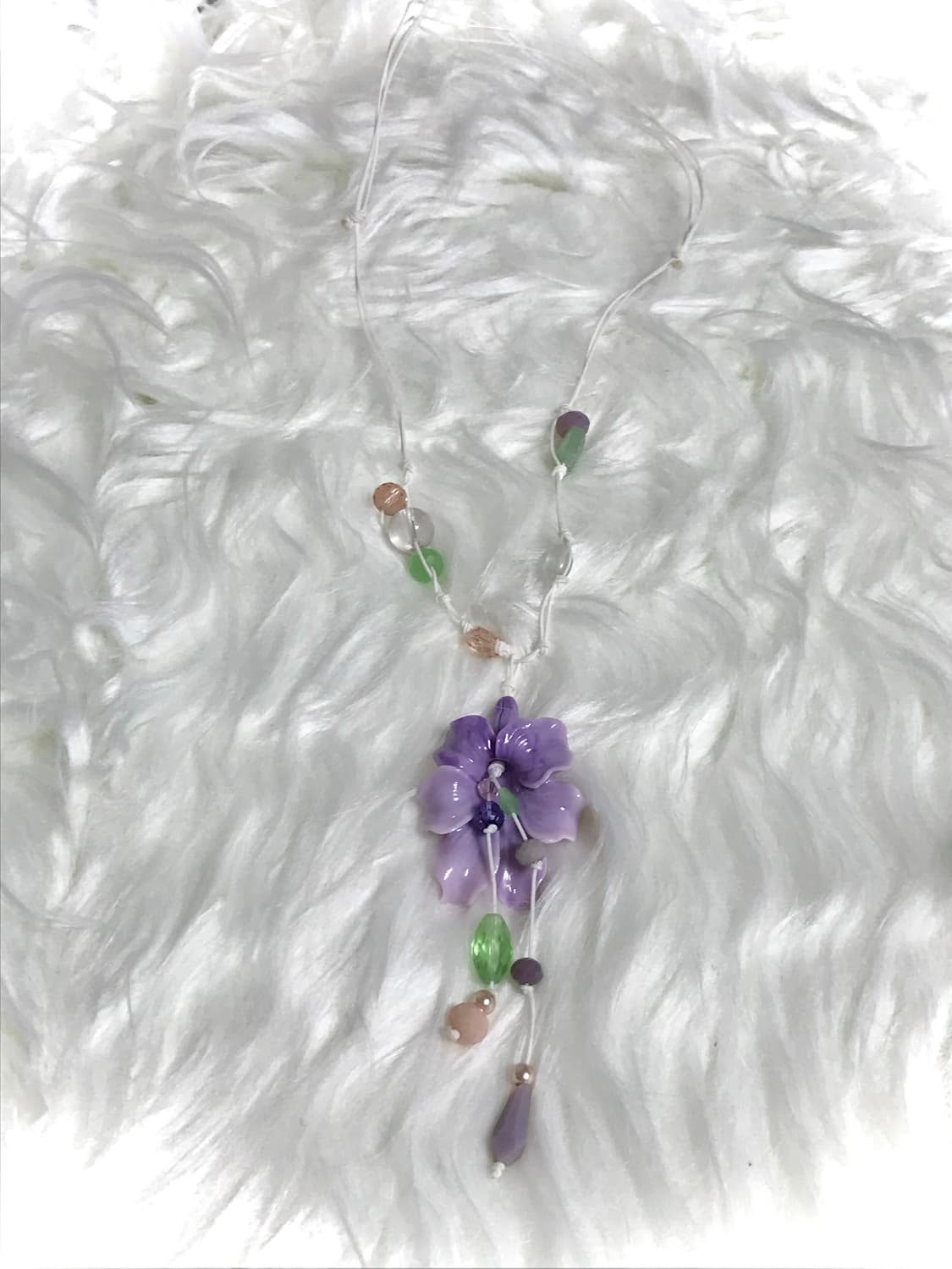 페어리 오키드 연보라 드롭 비즈 끈 길이조절 목걸이 상품이미지3