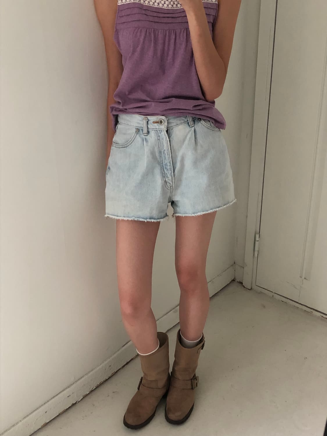 일본빈티지 연청 데님 숏팬츠 상품이미지1