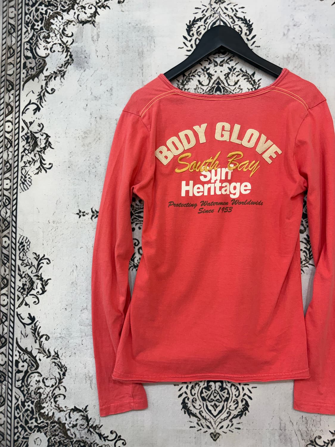 일본빈티지 body glove 키치 핀터깔 핑크브이넥 롱슬이브 상품이미지9