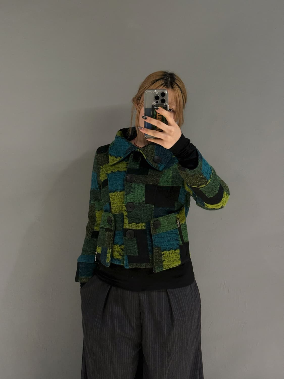 patchwork design high-neck jacket 상품이미지5