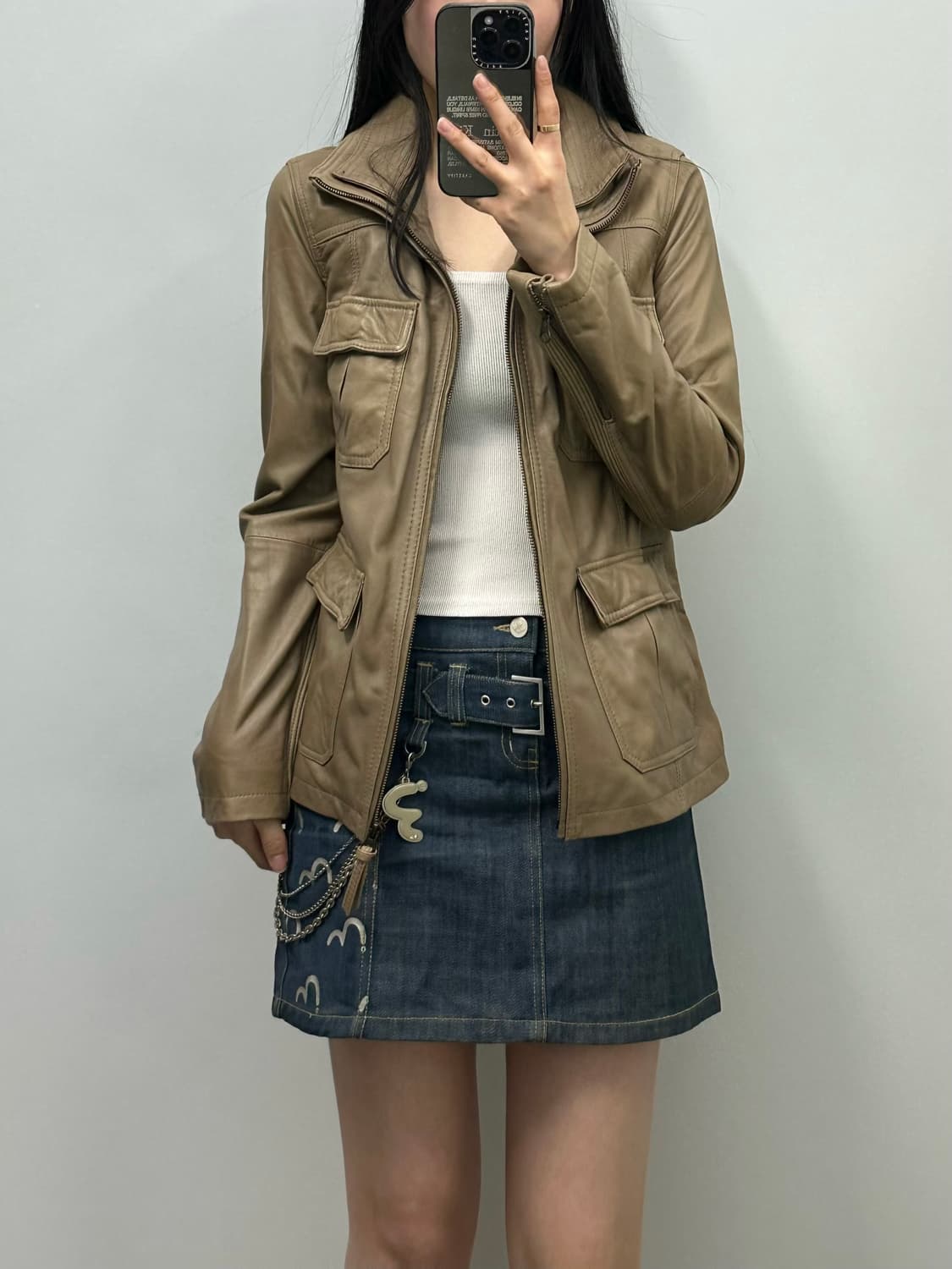 Vintage 빈티지 베이지 양가죽 레더 자켓 상품이미지1