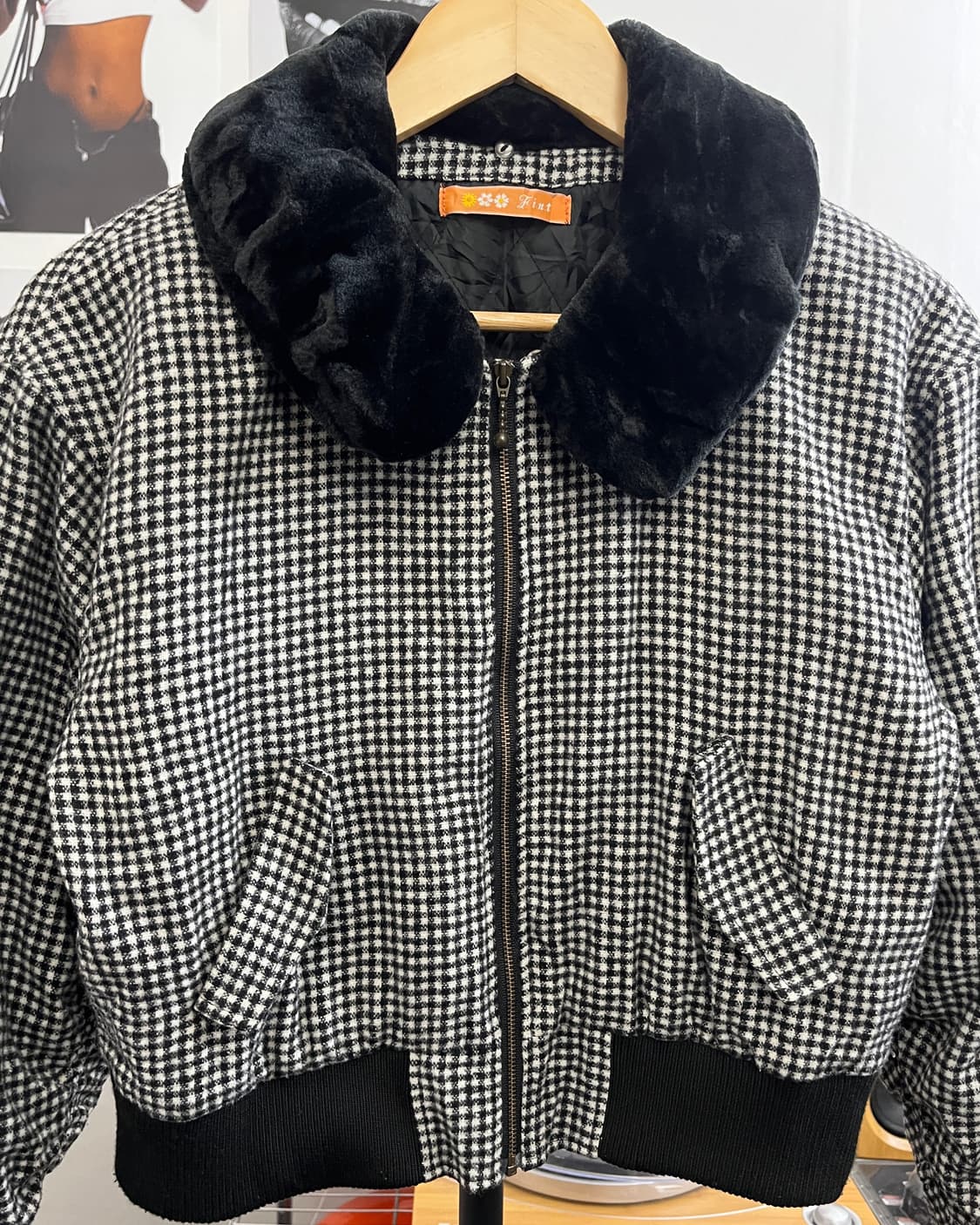 올드 빈티지 체크패턴 크롭 퍼 자켓 상품이미지6