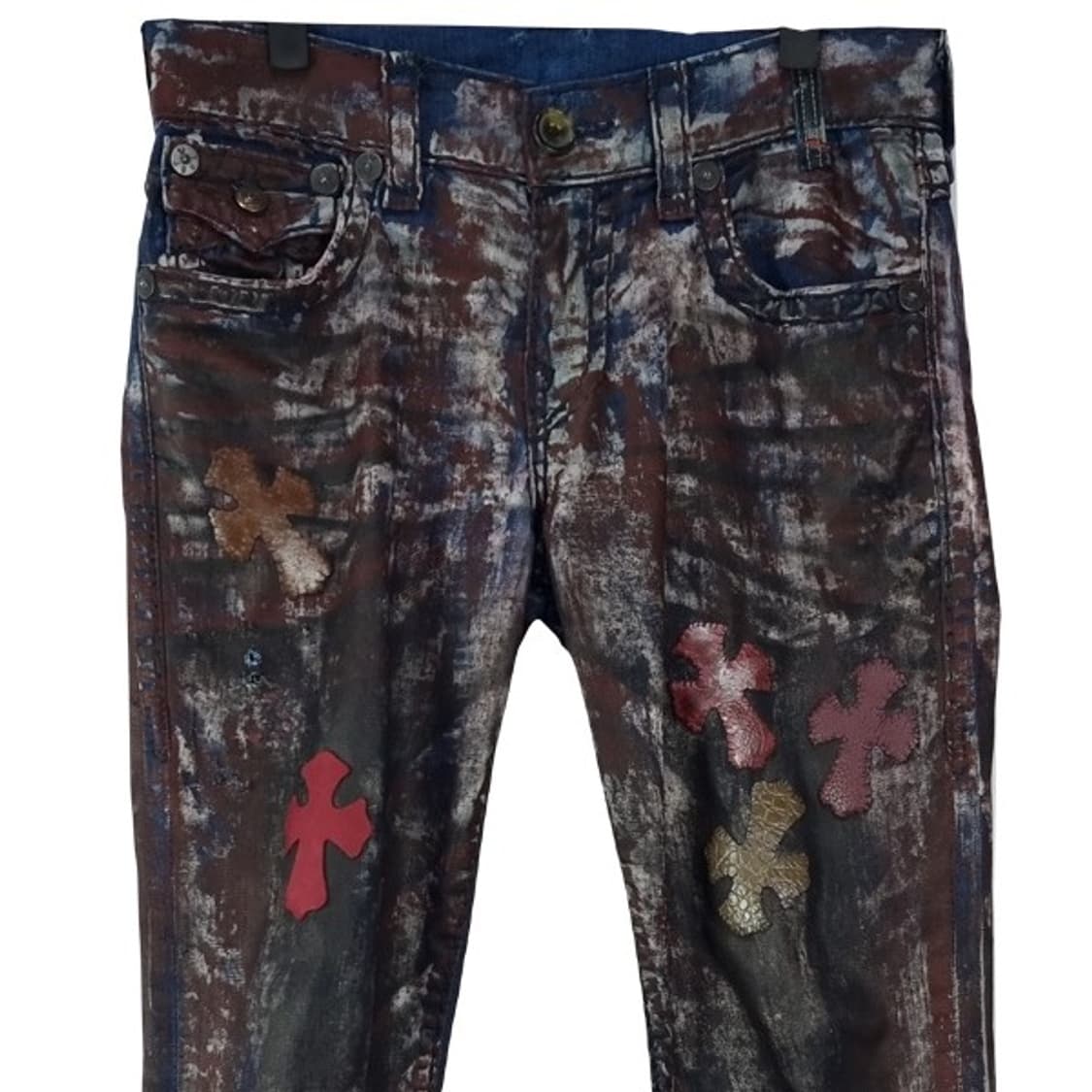 트루릴리전 고딕 펑크 커스텀 레더 크로스 리키 데님 팬츠 M18933 상품이미지4