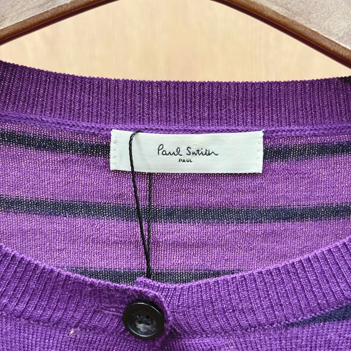폴스미스 긴팔 라운드넥 니트 가디건 스트라이프 디테일 퍼플 상품이미지7