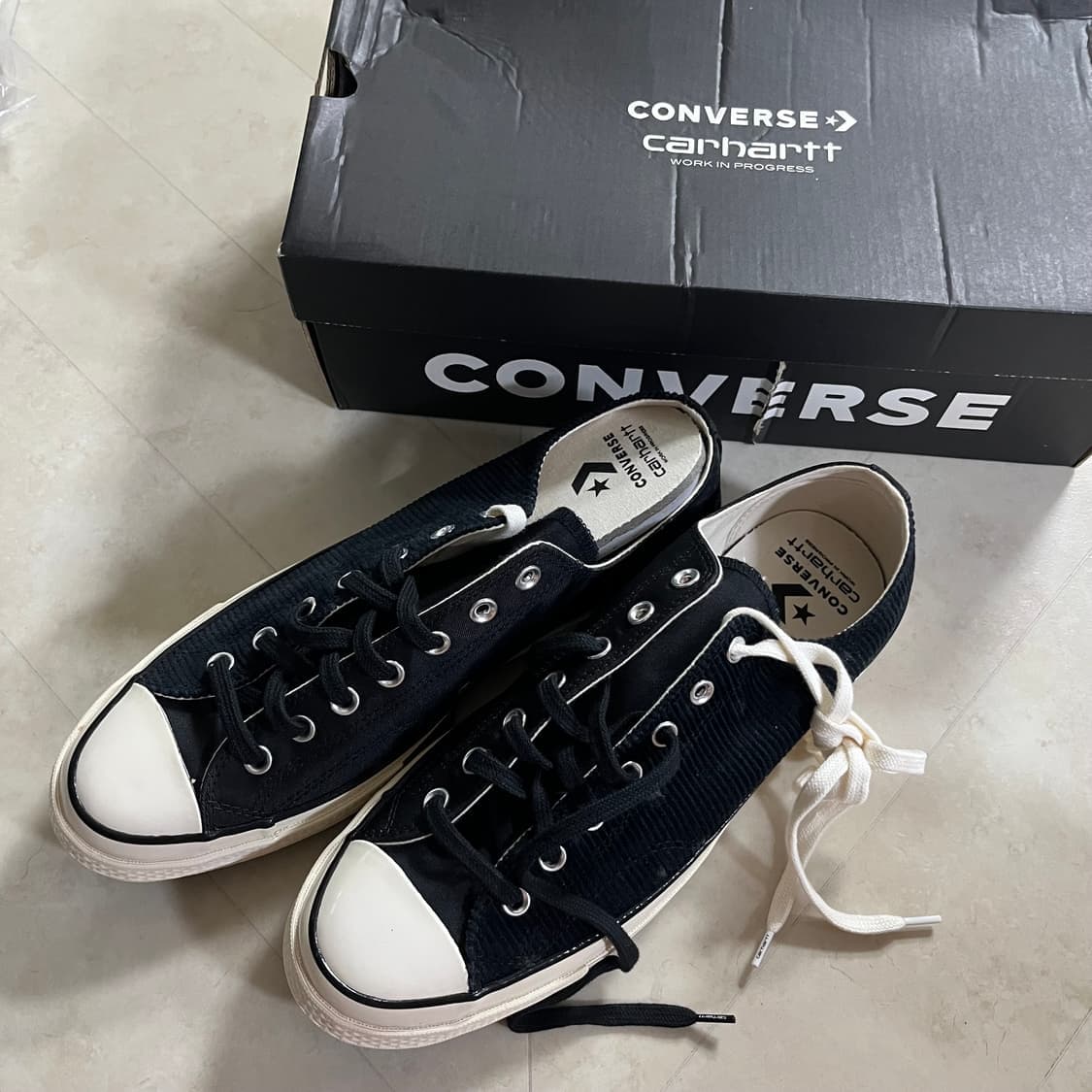 새상품(295) 컨버스x칼하트WIP 척테일러 로우 코듀로이 블랙 상품이미지2