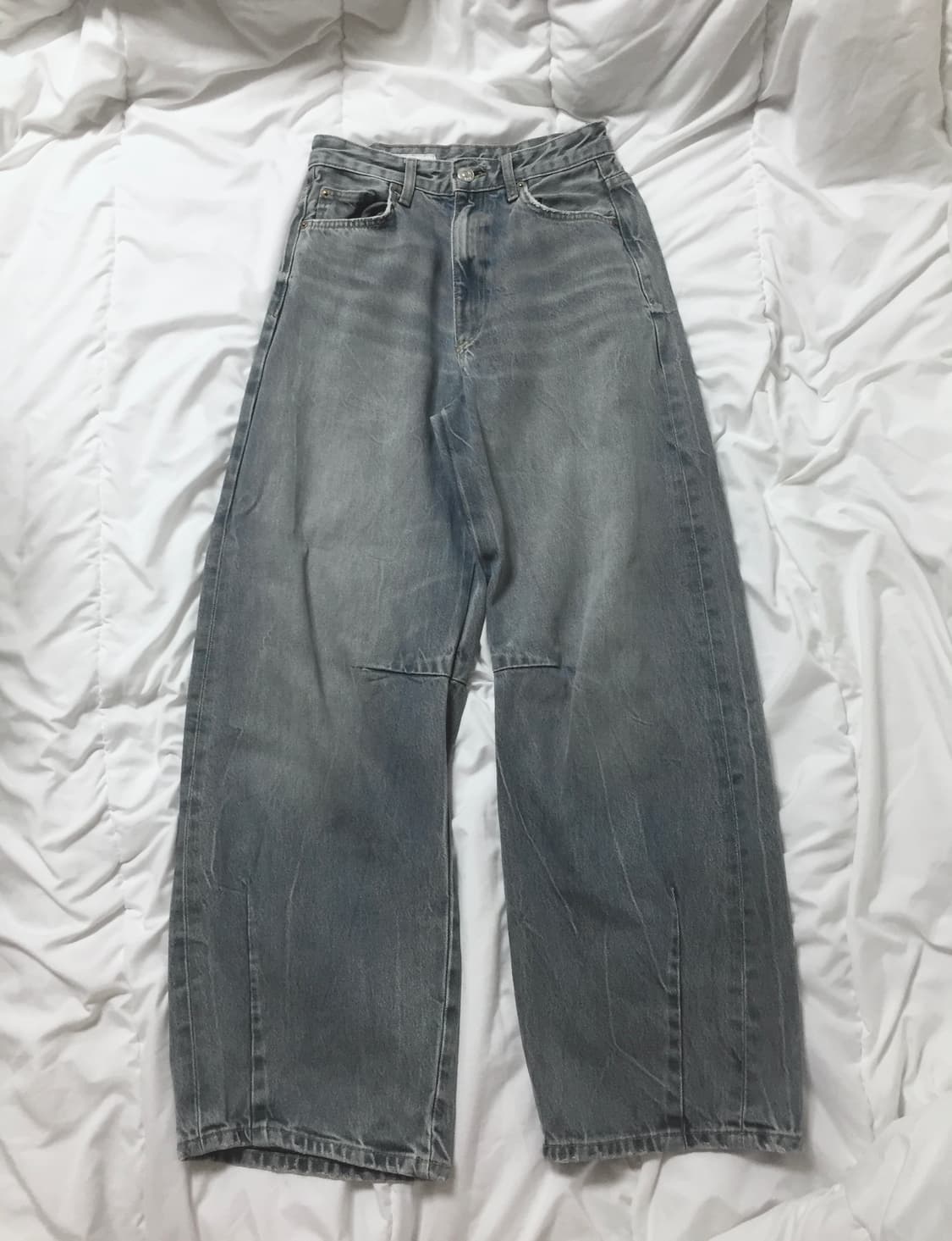 자라 빈티지 워싱 중청 데님 와이드 팬츠 상품이미지1