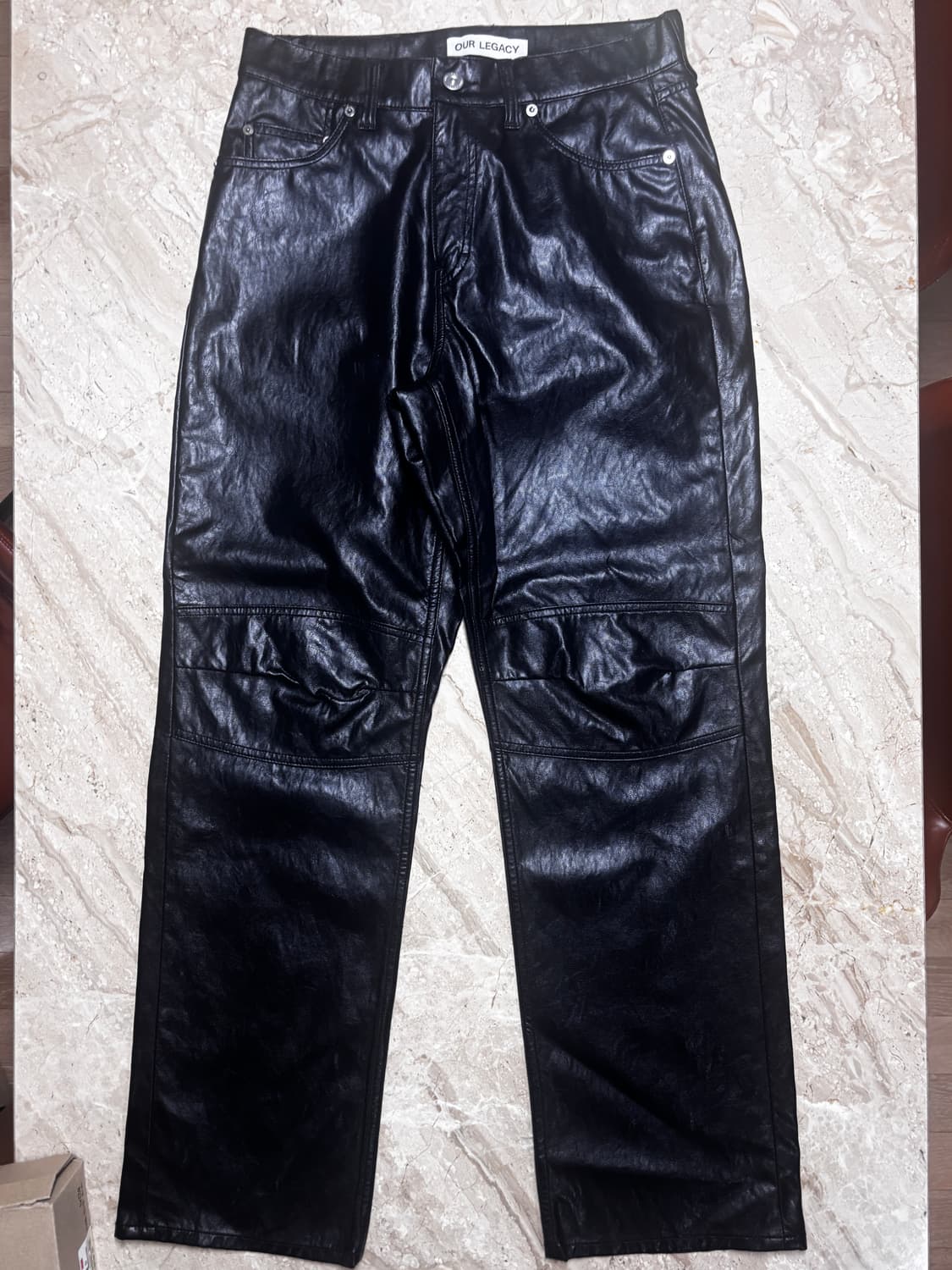 사용감x) 아워레가시 포멀 모토컷 케이지안 블랙 페이크 레더 팬츠 상품이미지5