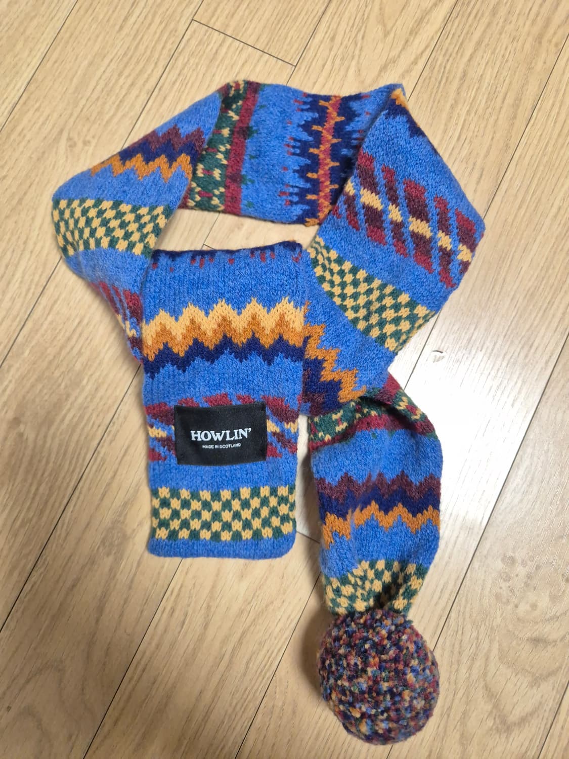 하울린 폼폼 머플러 블루 패턴 상품이미지1