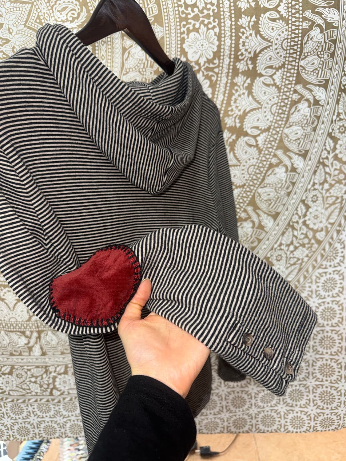 빈티지 여성 스트라이프 엘보패치 후드티  상품이미지5