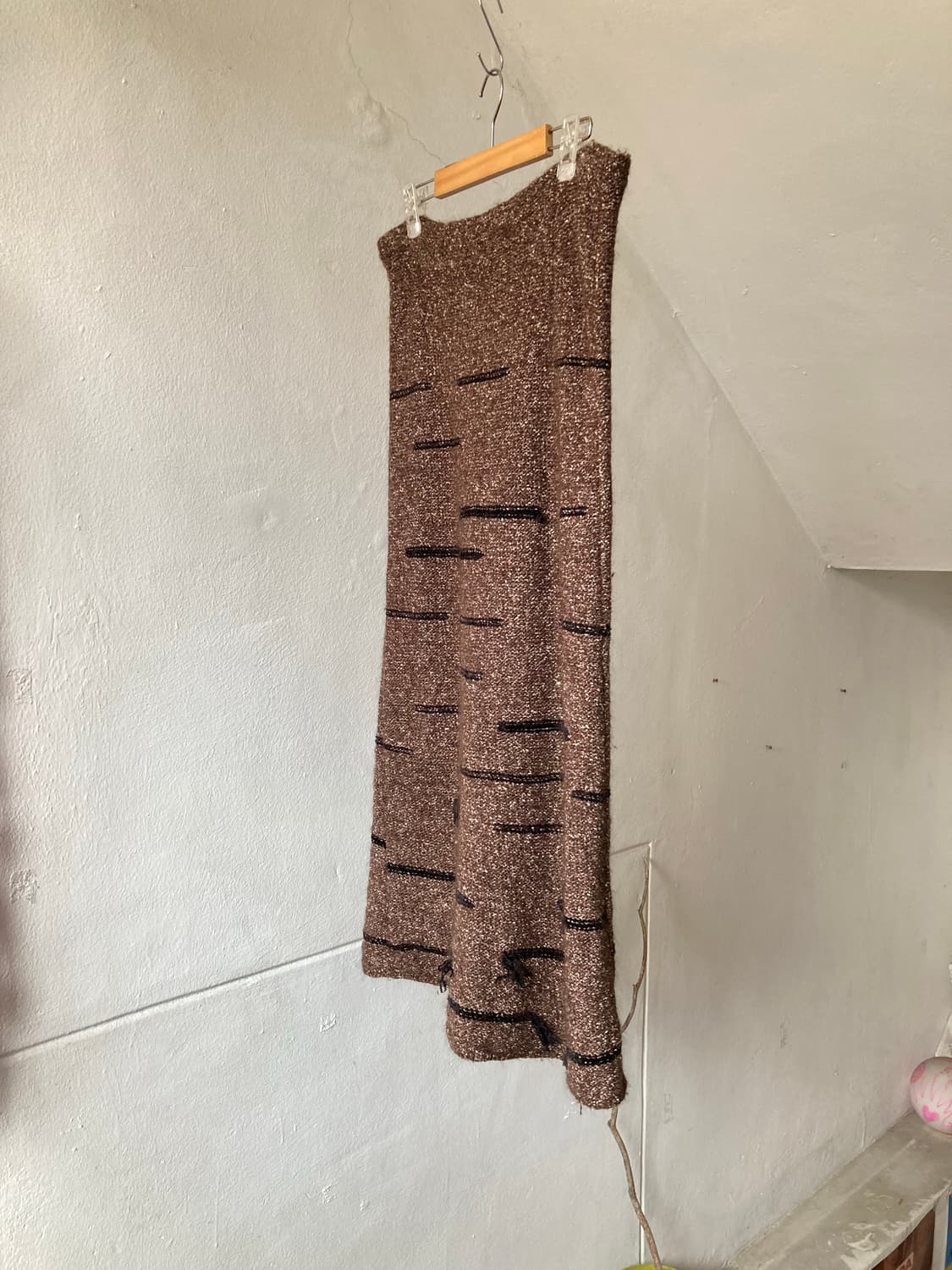 울 100 그런지 밴딩 롱 스커트 상품이미지4