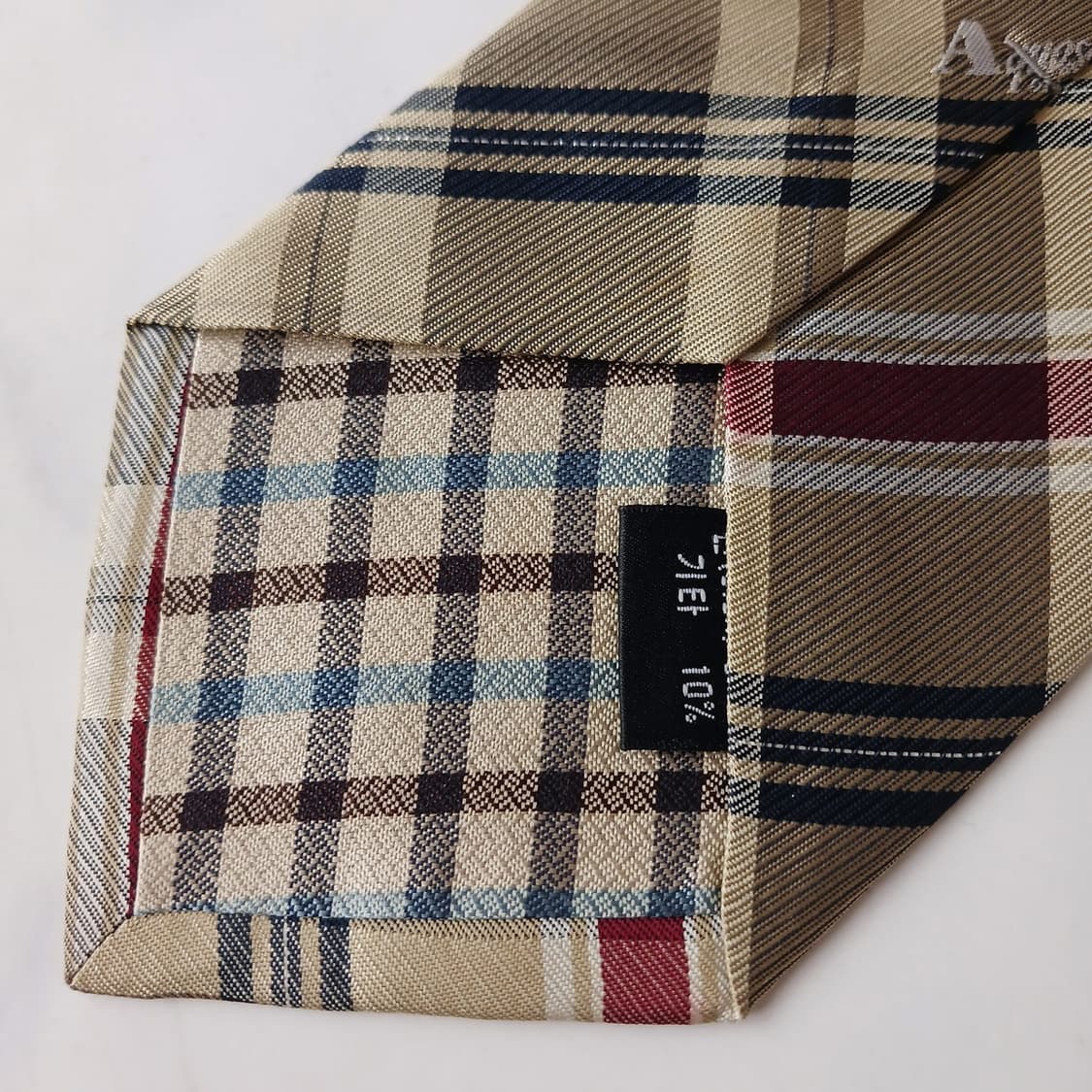 아쿠아스큐텀 실크 베이지 체크 넥타이 9.6cm A등급 E730 상품이미지6